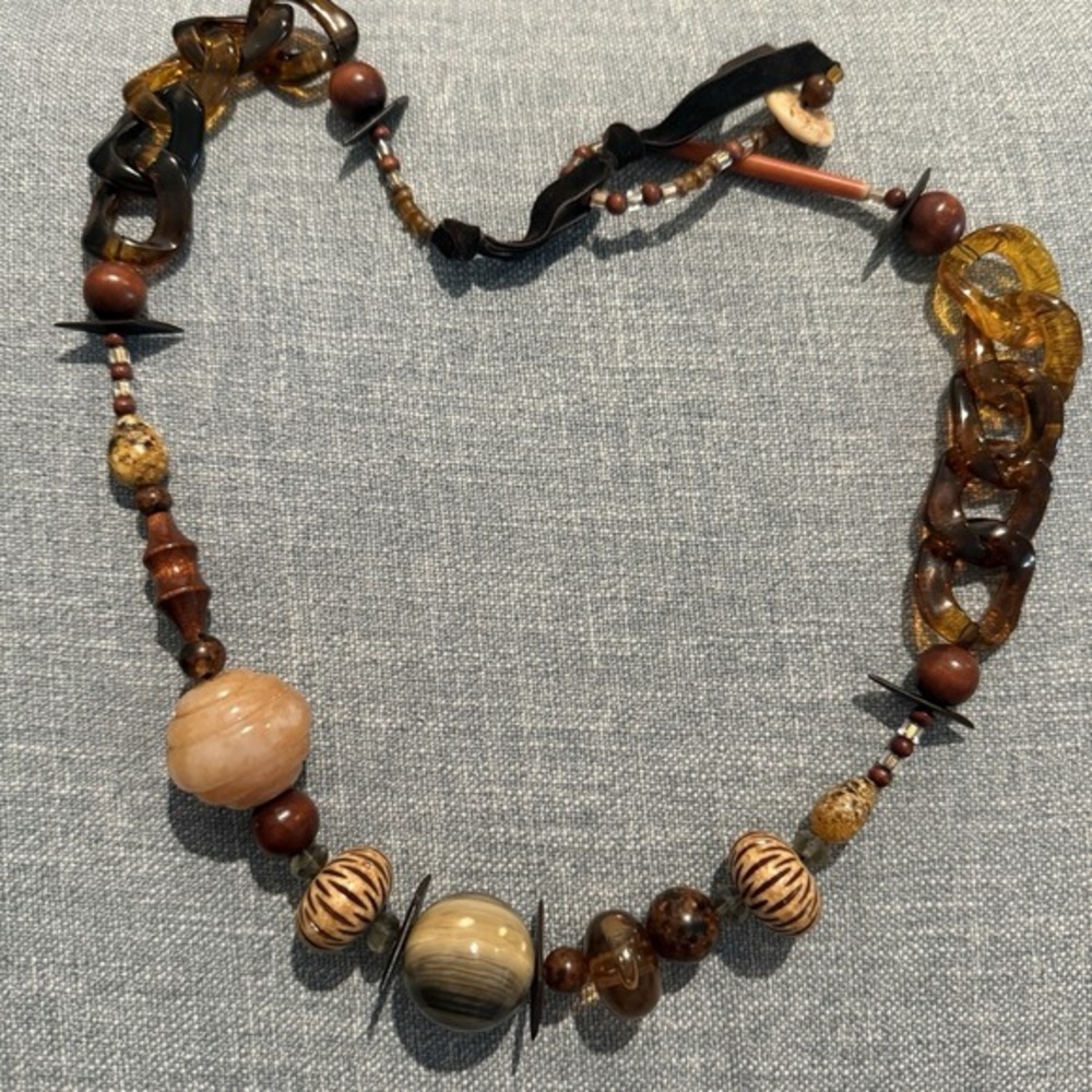 Designer Teresa Goodall Chunky Bohemian Glass Lucite Ceramic Stone Necklace  32"